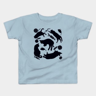 Black Cat Silhouette With Blue Background Kids T-Shirt